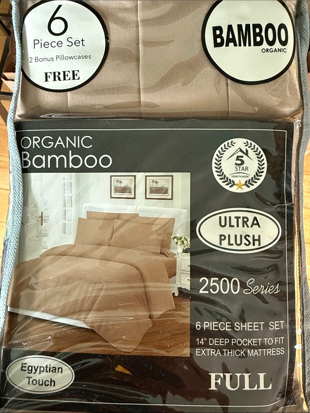 Organic Bamboo Ultra Plush 2500 Series Full Sheet Set in Tan 6 pieces